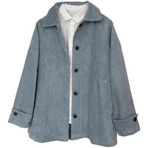 Minibee NWT Womens 2XL Light Blue Corduroy Jacket Button Down Coat Pockets
